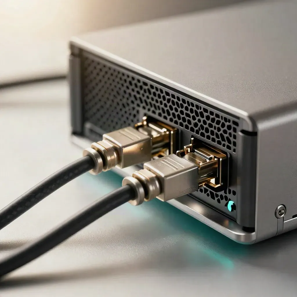 Macro van netwerkkabels, laptop en serverunit in een strakke livegang-opstelling